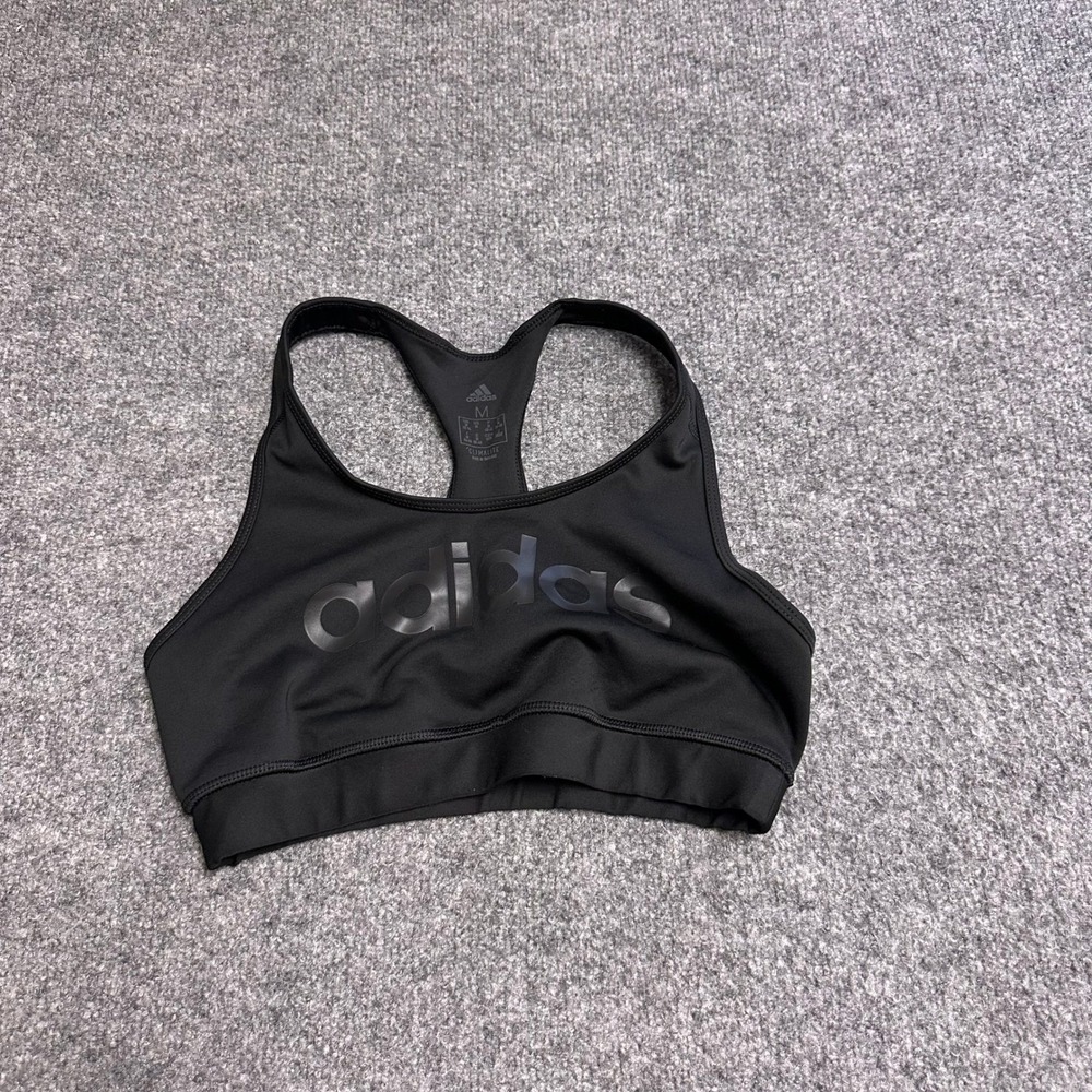 Adidas Sports Bra Womens Size M Black Climalite Racerback Logo Compression Gym